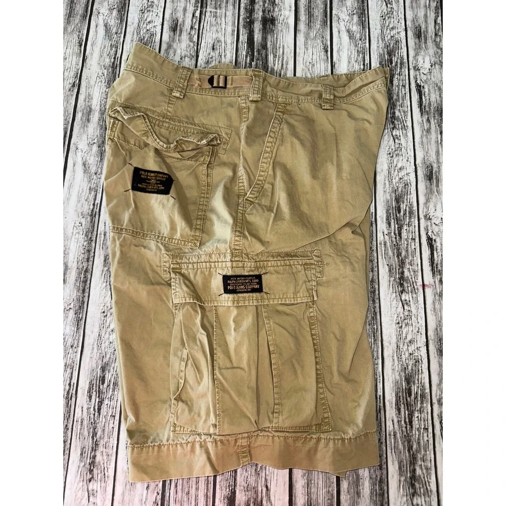 Ralph Lauren Polo Jeans Co. Beige Military Surplus Cargo Shorts Size 34 Vintage‎